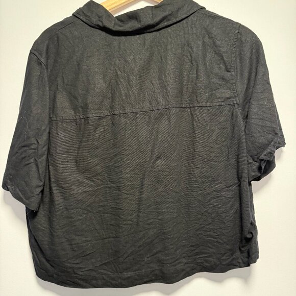 A New Day Cotton Linen Crop Top Button Down Black Medium - Picture 4 of 4